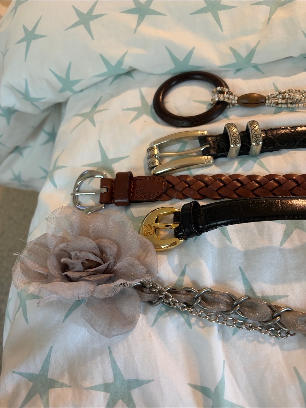 Women's Floral Chain Belt - Taupe / Talbots Black w Silver Buckle / Anne Klein